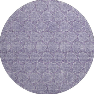 HomeRoots 8' Modern Lavender and Ivory Geometric Round Rug - Washable, UV Protected, Stain Resistant Design 676059