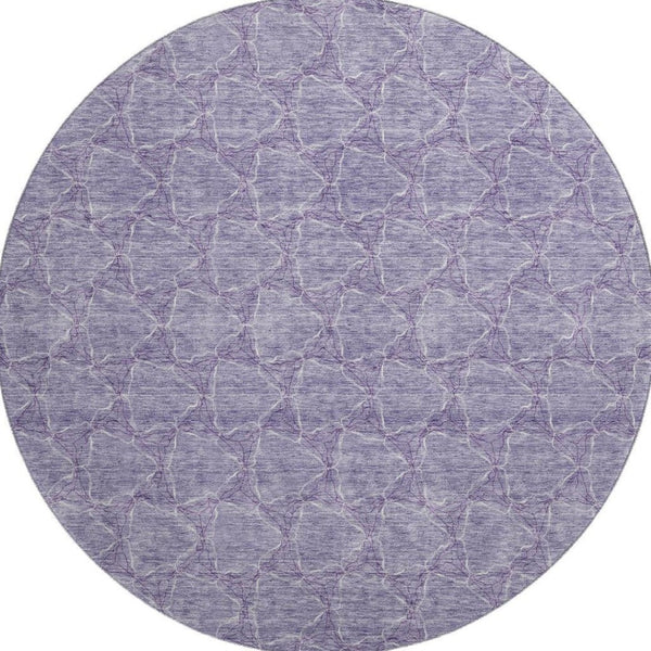 HomeRoots 8' Modern Lavender and Ivory Geometric Round Rug - Washable, UV Protected, Stain Resistant Design 676059