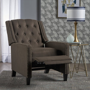 English Elm Classic Club Chair in Dark Grey Fabric with Birch Legs and Push Back Recline 61371.00COF