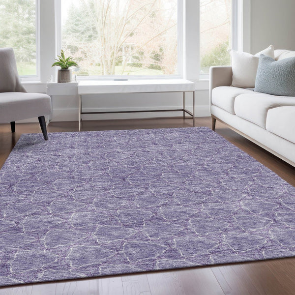 HomeRoots 8' X 10' Stylish Lavender & Ivory Geometric Area Rug - Washable, UV Protected, Durable & Soft! 676060