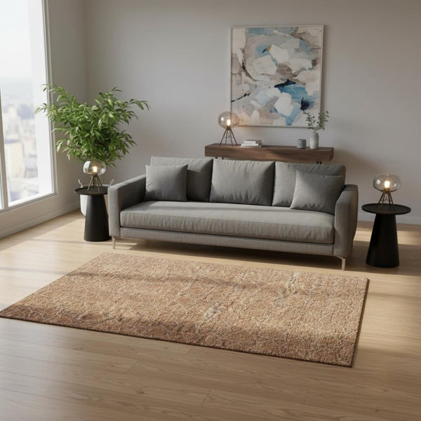 HomeRoots 5' X 8' Stylish Rust and Ivory Geometric Area Rug - Washable, UV Protected, Perfect for Homes 676064