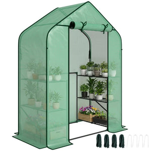 English Elm Roll-up Door Walk-in Portable Greenhouse Six Shelf Pe Cover Foldable Steel Frame T3971P476672