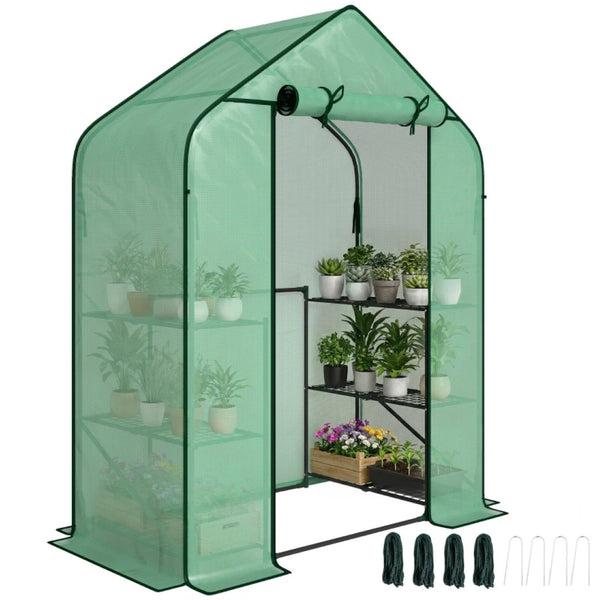 English Elm Roll-up Door Walk-in Portable Greenhouse Six Shelf Pe Cover Foldable Steel Frame T3971P476672
