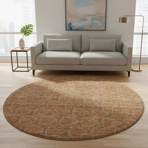 HomeRoots 8' Washable Round Rug in Rust and Ivory - Durable, UV-Protected, Geometric Design for Any Space 676065