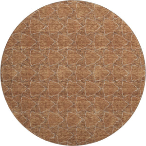 HomeRoots 8' Washable Round Rug in Rust and Ivory - Durable, UV-Protected, Geometric Design for Any Space 676065