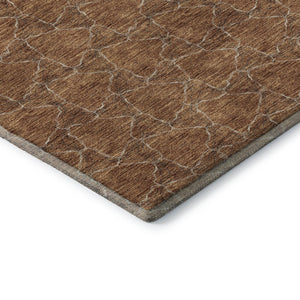 HomeRoots 8' Washable Round Rug in Rust and Ivory - Durable, UV-Protected, Geometric Design for Any Space 676065