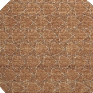 HomeRoots 8' Washable Round Rug in Rust and Ivory - Durable, UV-Protected, Geometric Design for Any Space 676065