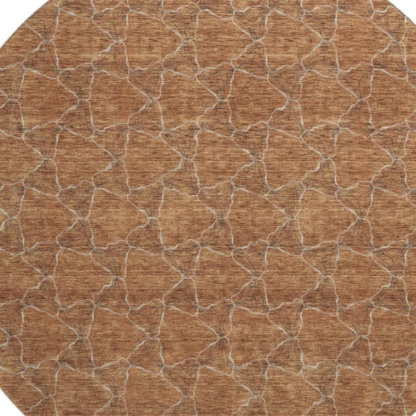 HomeRoots 8' Washable Round Rug in Rust and Ivory - Durable, UV-Protected, Geometric Design for Any Space 676065