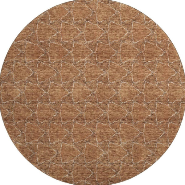 HomeRoots 8' Washable Round Rug in Rust and Ivory - Durable, UV-Protected, Geometric Design for Any Space 676065