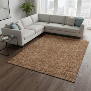 HomeRoots 8' x 10' Washable Rust and Ivory Geometric Area Rug - UV Protected, Pet-Friendly, Modern Style 676066