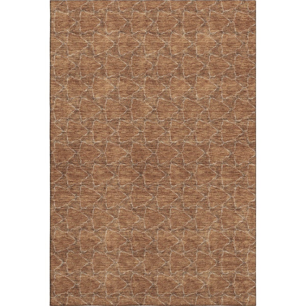 HomeRoots 8' x 10' Washable Rust and Ivory Geometric Area Rug - UV Protected, Pet-Friendly, Modern Style 676066