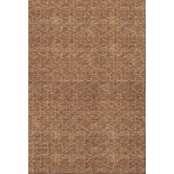HomeRoots 8' x 10' Washable Rust and Ivory Geometric Area Rug - UV Protected, Pet-Friendly, Modern Style 676066