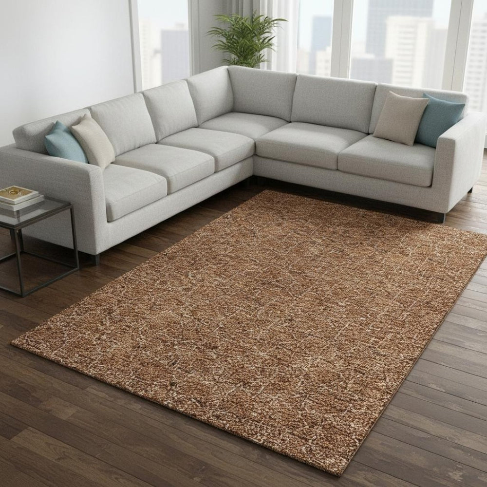 HomeRoots 9' X 12' Rust and Ivory Geometric Area Rug - Durable, Washable, UV-Protected for Modern Spaces 676067