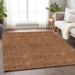 HomeRoots 9' X 12' Rust and Ivory Geometric Area Rug - Durable, Washable, UV-Protected for Modern Spaces 676067