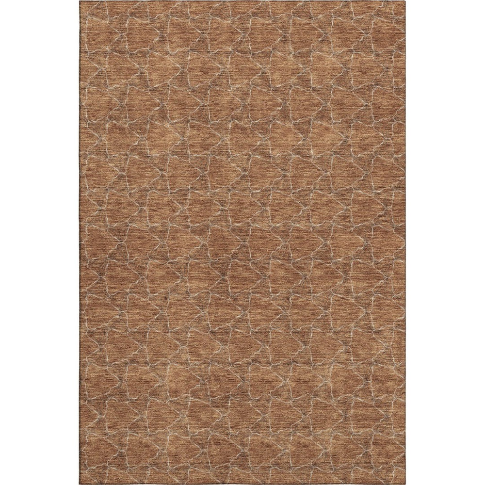 HomeRoots 9' X 12' Rust and Ivory Geometric Area Rug - Durable, Washable, UV-Protected for Modern Spaces 676067