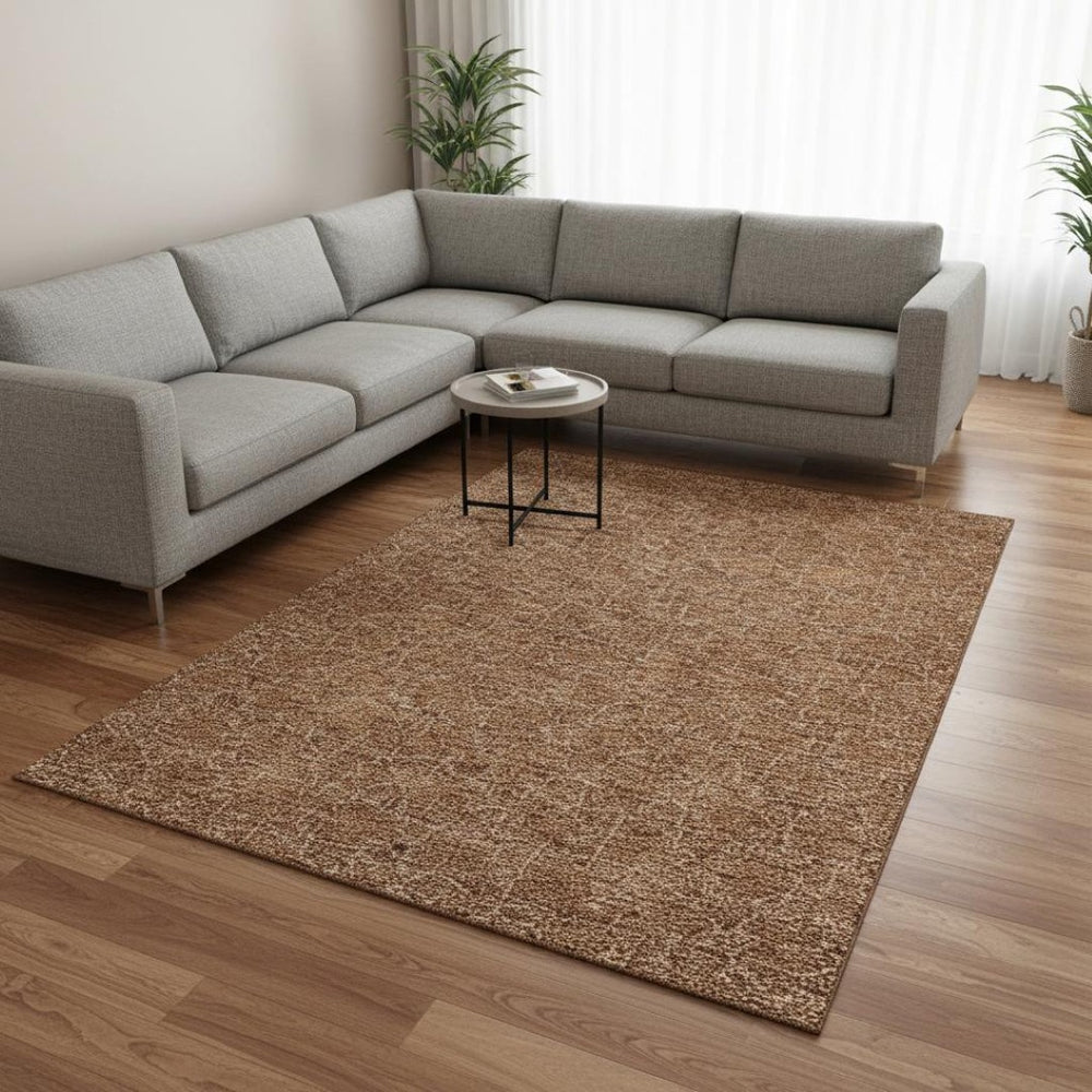 HomeRoots 10' X 14' Stylish Rust and Ivory Geometric Washable Area Rug with UV Protection for Modern Spaces 676068