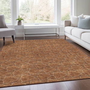 HomeRoots 10' X 14' Stylish Rust and Ivory Geometric Washable Area Rug with UV Protection for Modern Spaces 676068