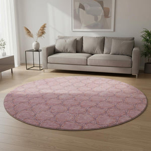 HomeRoots 8' Vibrant Pink and Purple Geometric Round Rug – Washable, UV-Protected, Soft & Stylish Accent Piece 676071