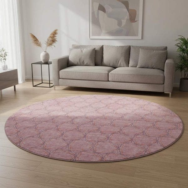 HomeRoots 8' Vibrant Pink and Purple Geometric Round Rug – Washable, UV-Protected, Soft & Stylish Accent Piece 676071