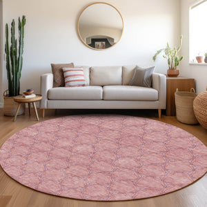 HomeRoots 8' Vibrant Pink and Purple Geometric Round Rug – Washable, UV-Protected, Soft & Stylish Accent Piece 676071