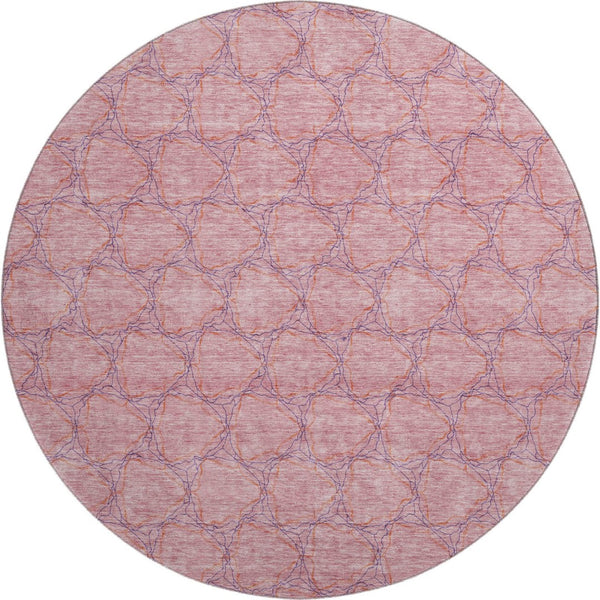 HomeRoots 8' Vibrant Pink and Purple Geometric Round Rug – Washable, UV-Protected, Soft & Stylish Accent Piece 676071