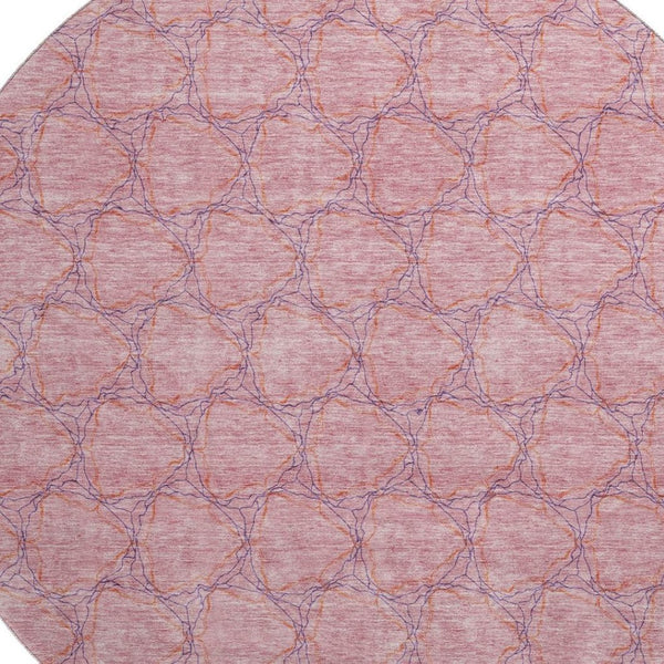 HomeRoots 8' Vibrant Pink and Purple Geometric Round Rug – Washable, UV-Protected, Soft & Stylish Accent Piece 676071