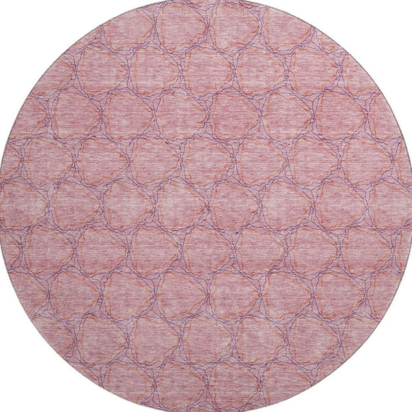 HomeRoots 8' Vibrant Pink and Purple Geometric Round Rug – Washable, UV-Protected, Soft & Stylish Accent Piece 676071