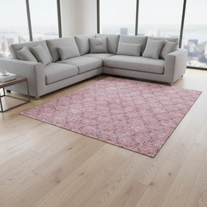 HomeRoots 9' X 12' Pink And Purple Geometric Area Rug - Washable, UV Protected, Durable Design for High-Traffic Homes 676073