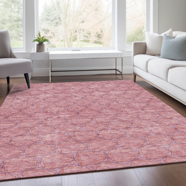 HomeRoots 9' X 12' Pink And Purple Geometric Area Rug - Washable, UV Protected, Durable Design for High-Traffic Homes 676073