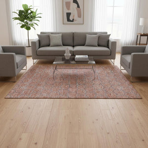 HomeRoots 5' X 8' Salmon Ivory & Blue Geometric Area Rug – Washable, UV Protected, Family-Friendly Style! 676076