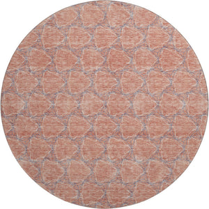 HomeRoots 8' Salmon Ivory and Blue Geometric Round Rug - Washable, UV Protected, Perfect for High-Traffic Areas 676077