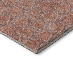HomeRoots 8' Salmon Ivory and Blue Geometric Round Rug - Washable, UV Protected, Perfect for High-Traffic Areas 676077