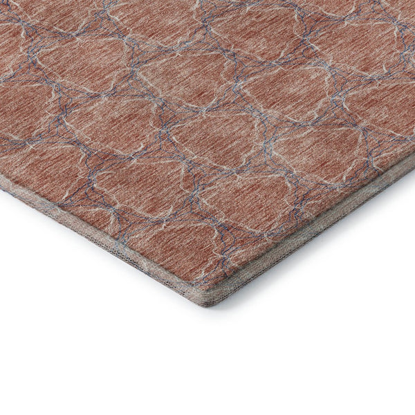 HomeRoots 8' Salmon Ivory and Blue Geometric Round Rug - Washable, UV Protected, Perfect for High-Traffic Areas 676077