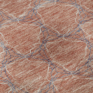 HomeRoots 8' Salmon Ivory and Blue Geometric Round Rug - Washable, UV Protected, Perfect for High-Traffic Areas 676077