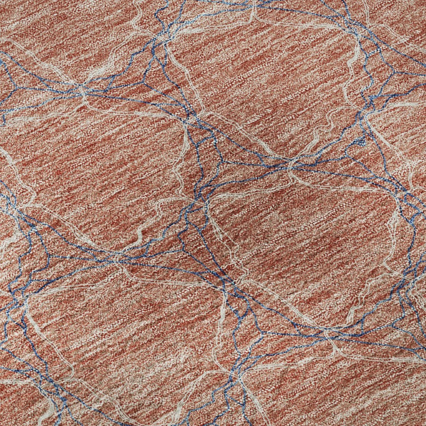 HomeRoots 8' Salmon Ivory and Blue Geometric Round Rug - Washable, UV Protected, Perfect for High-Traffic Areas 676077