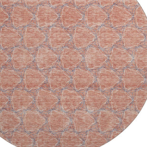 HomeRoots 8' Salmon Ivory and Blue Geometric Round Rug - Washable, UV Protected, Perfect for High-Traffic Areas 676077
