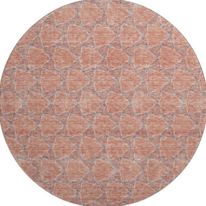 HomeRoots 8' Salmon Ivory and Blue Geometric Round Rug - Washable, UV Protected, Perfect for High-Traffic Areas 676077