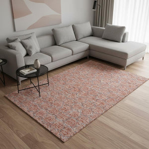 HomeRoots 8' X 10' Stylish Salmon, Ivory & Blue Geometric Area Rug - Washable, UV Protected for Everyday Living 676078