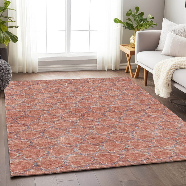 HomeRoots 8' X 10' Stylish Salmon, Ivory & Blue Geometric Area Rug - Washable, UV Protected for Everyday Living 676078