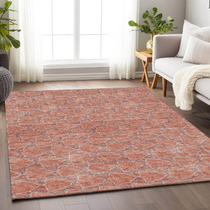 HomeRoots 9' x 12' Salmon Ivory Blue Geometric Area Rug - Stylish, Washable, UV-Protected for Everyday Life 676079