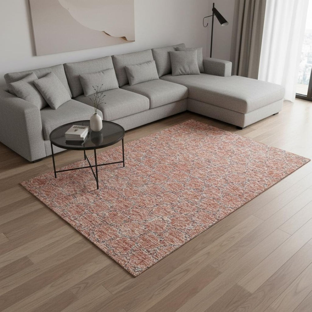 HomeRoots 10' X 14' Salmon Ivory & Blue Geometric Washable Area Rug - Stylish, Durable, UV & Stain Resistant! 676080