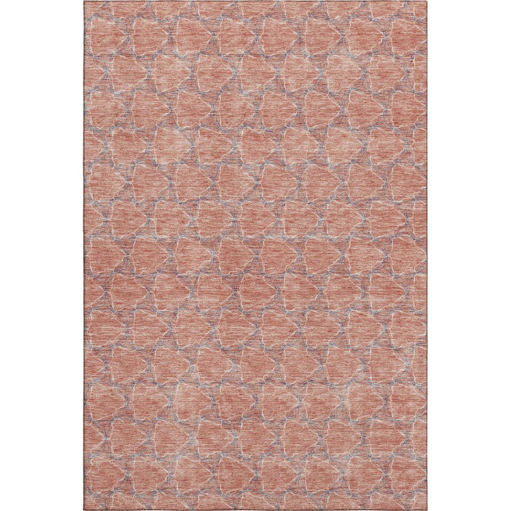 HomeRoots 10' X 14' Salmon Ivory & Blue Geometric Washable Area Rug - Stylish, Durable, UV & Stain Resistant! 676080