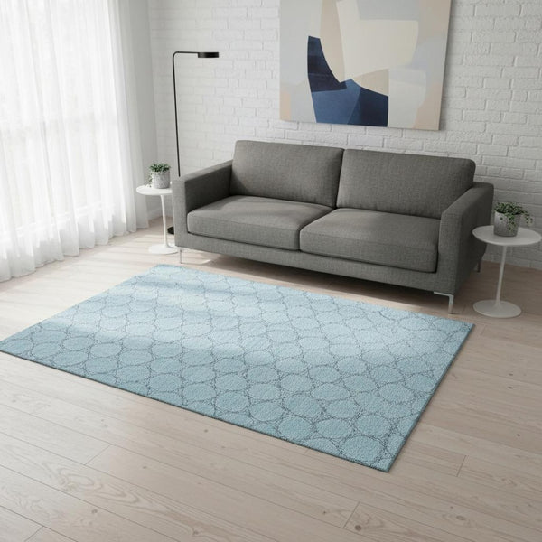 HomeRoots 5' X 8' Sky Blue & Ivory Geometric Washable Area Rug – Durable, Stylish, UV Protected for Modern Homes 676082