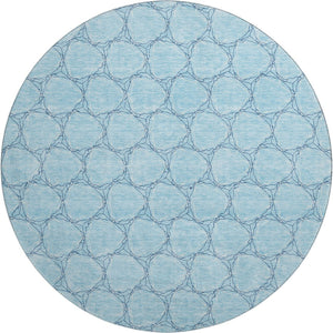HomeRoots 8' Sky Blue and Ivory Geometric Round Rug - Washable, UV Protected, Stain Resistant for Busy Homes 676083