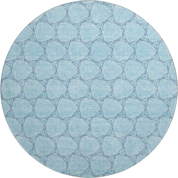 HomeRoots 8' Sky Blue and Ivory Geometric Round Rug - Washable, UV Protected, Stain Resistant for Busy Homes 676083