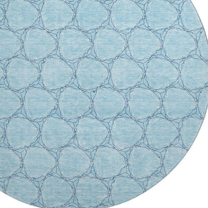 HomeRoots 8' Sky Blue and Ivory Geometric Round Rug - Washable, UV Protected, Stain Resistant for Busy Homes 676083