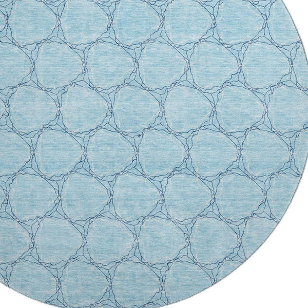 HomeRoots 8' Sky Blue and Ivory Geometric Round Rug - Washable, UV Protected, Stain Resistant for Busy Homes 676083