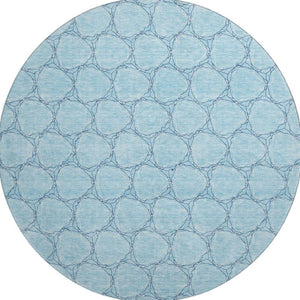 HomeRoots 8' Sky Blue and Ivory Geometric Round Rug - Washable, UV Protected, Stain Resistant for Busy Homes 676083