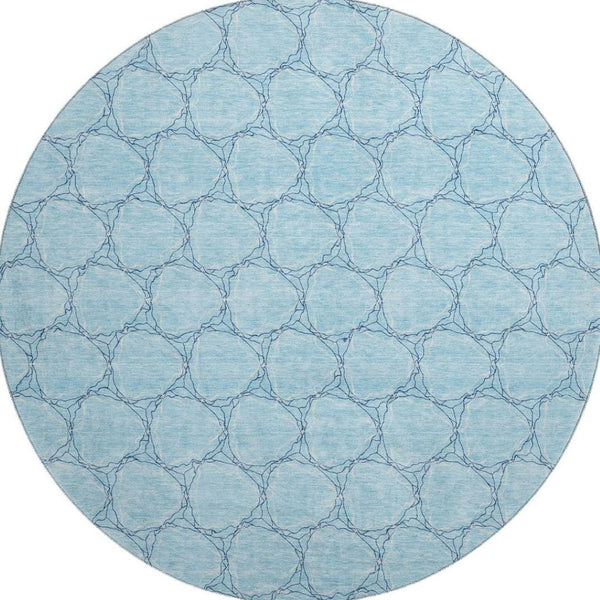 HomeRoots 8' Sky Blue and Ivory Geometric Round Rug - Washable, UV Protected, Stain Resistant for Busy Homes 676083
