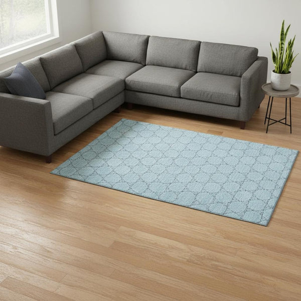 HomeRoots 8' X 10' Sky Blue & Ivory Geometric Area Rug - Washable, UV Protected, Durable for Homes with Kids & Pets 676084